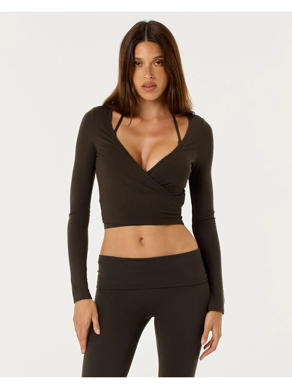CSB Ballet Wrap Top in Dark Chocolate, Size Medium